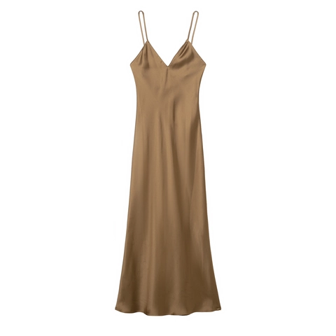 Elegant Satin Maxi Slip Dress V Neck Spaghetti Strap Backless High Waist Solid Color Sexy Evening Party Long Gown