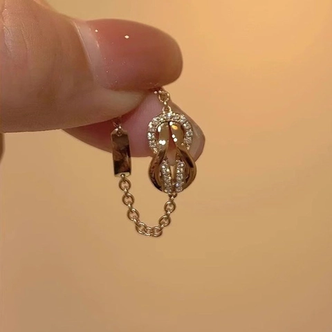 Anello Catena Morbida Con Fibbia A Ferro Di Cavallo Rame Placcato Oro Con Zircone Gioielli Di Moda Per Donna