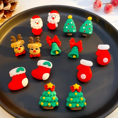Cartoon Weihnachten Harz Ohrstecker Weihnachtsmann Weihnachtsbaum Elch Glocke Festlicher Schmuck Für Damen Feiertagsgeschenk