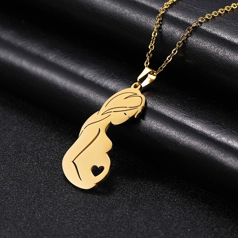 Collana Con Pendente Silhouette Donna Incinta Acciaio Inossidabile Cuore Minimalista Gioielli Regalo Per Madri