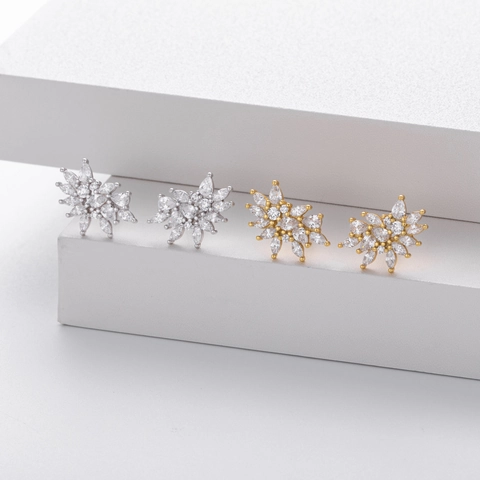 Orecchini A Lobo Con Zirconi A Fiocco Di Neve Per Donna In Argento Sterling 925 Gioielli Floreali