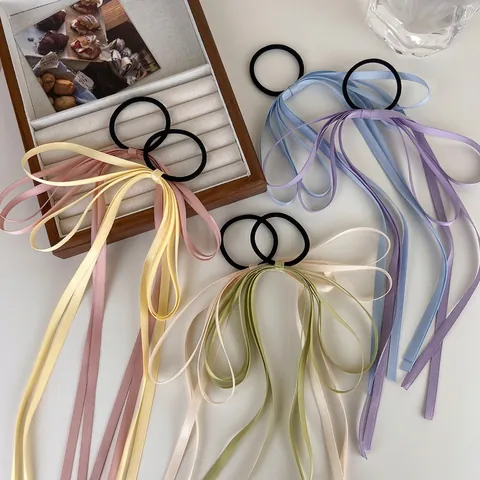 Satin Schleife Haargummis Mit Langen Bändern Eleganter Feenstil Elastische Haarseile Für Pferdeschwanz Frauen