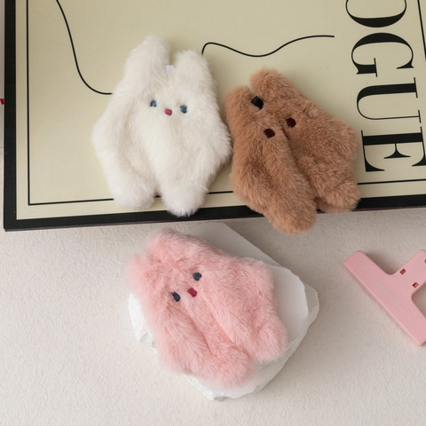 Cute Plush Rabbit Coin Purse Mini Card Holder Animal Shape Zipper Pouch Soft Fuzzy Handbag For Lipstick Earphones