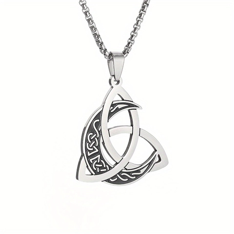 Retro Viking Triquetra Moon Phase Pendant Necklace Stainless Steel Celtic Knot Box Chain Silver Necklaces For Men Jewelry