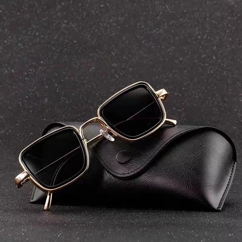 Retro Square Frame Sunglasses Aluminum Magnesium Alloy UV400 Protected Men Industrial Style Shades With Leather Case