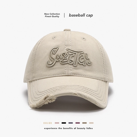 Cappello Da Baseball In Cotone Lavato Con Ricamo Lettere 3D E Bordi Strappati Regolabile Stile Retrò Cappello Da Sole All'aperto