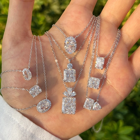 925 Sterling Silver Necklace With Ice Flower Cut Zircon Geometric Pendant Elegant Jewelry For Women
