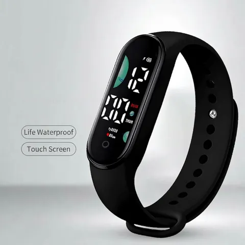 Digital Sports Watch LED Touch Screen Waterproof Heart Rate Pedometer Smart Fitness Band Silicone Strap Outdoor Universal