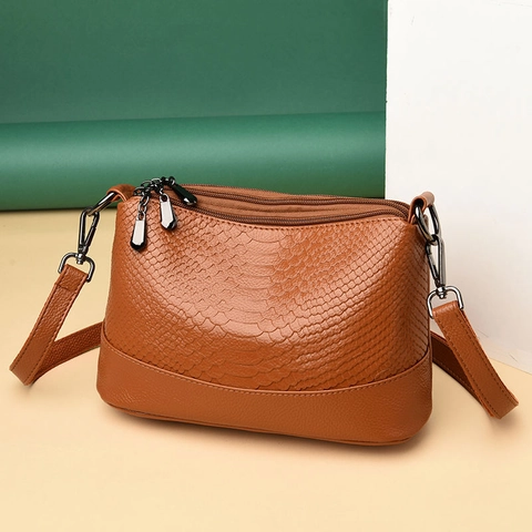 Women Shoulder Crossbody Bag Snake Pattern PU Leather Multi-Zipper Large Capacity Handbag Versatile Elegant