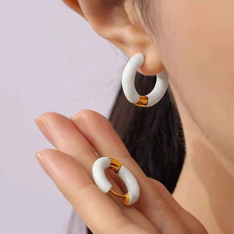 Bunte Emaille Hoop Ohrringe Für Frauen Edelstahl Geometrisch Rund C-Form Vintage Trendiger Schmuck