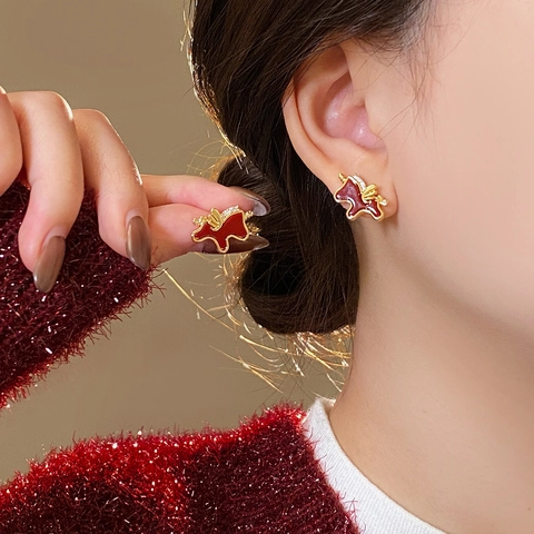 Rote Emaille Geflügelte Pferd Ohrstecker Legierung Mit Silbernen Ohrringstift Zirkonia Festlicher Schmuck Für Frauen
