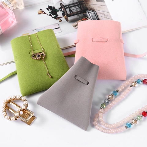 Microfiber Jewelry Pouch Velvet Storage Bag Envelope Flip Drawstring Small For Ring Necklace Earring Accessory Organizer