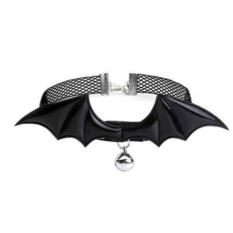 Gothic Bat Wings Choker Necklace Lace Mesh PU Leather With Bell Rose For Halloween Party Cosplay Punk Jewelry