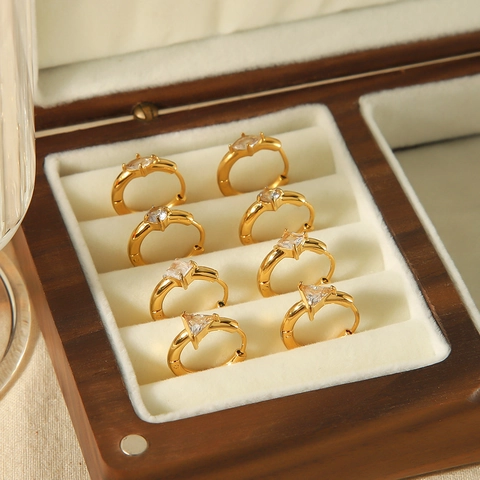 Orecchini A Cerchio In Acciaio Inossidabile Placcato Oro 18K Zirconia Geometrica Gioielli Minimalisti Per Donna