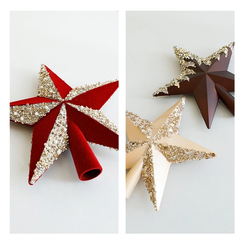 Puntale Per Albero Di Natale Stella Glitter Paillettes Velluto Perla Artificial Stella A Cinque Punte Ornamento Elegante Decorazione Casa