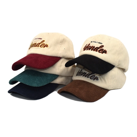 Retro Corduroy Baseball Cap Color Block Buchstaben Stickerei Verstellbare Gebogene Krempe Outdoor Sonnenhut Damen Herren