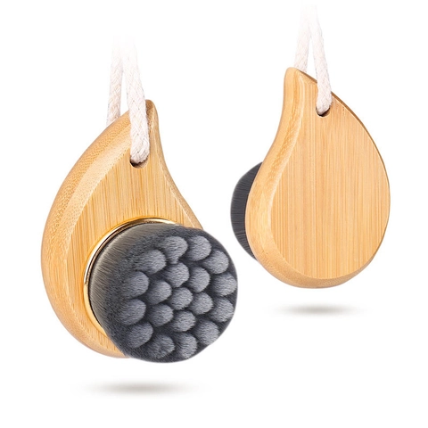Manual Facial Cleansing Brush Soft Fiber Bristles Wooden Handle Deep Pore Cleaning Portable Skin Care Tool Hanging Rope