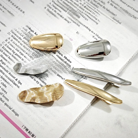 Fermagli Per Capelli Geometrici In Lega Oro Argento Testurizzati Forma Ovale Foglia Strass Forcina Donne
