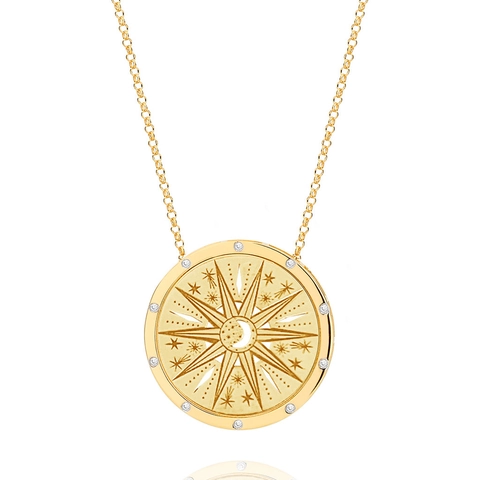 Collana Con Pendente Tarocchi In Acciaio Inossidabile Placcato Oro 18K Gioielli Astrologia Sole Luna Stella Donna
