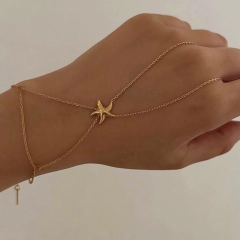Starfish Hand Chain Armband Edelstahl Fingerring Link Minimalistischer Sommerschmuck Für Frauen