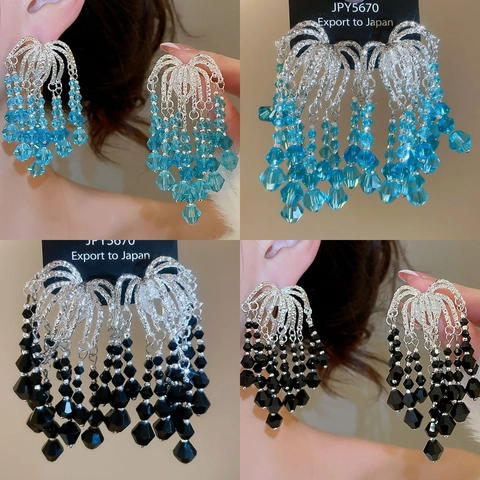 Pendientes De Borla Con Cuentas De Cristal De Lujo Estilo Palacio Con Poste De Plata Joyería Vintage Para Mujeres