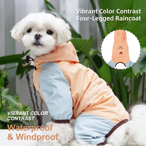 Pet Dog Raincoat Waterproof Windproof Nylon Polyester Hooded Four-Legged Reflective Jacket For Small Medium Dogs