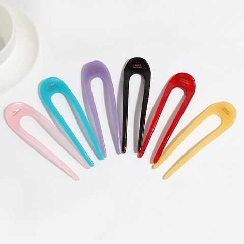 Minimalist Acetate U Shaped Hair Stick For Women French Vintage Style Two Prong Hair Fork Accessories Elegant Headpiece