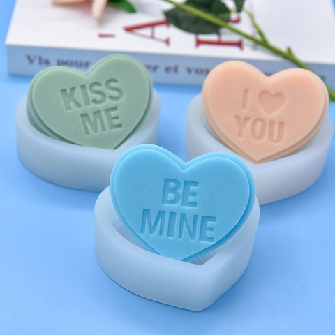 Heart Shaped Silicone Mold Letters Kiss Me Be Mine DIY Cake Mousse Chocolate Soap Candle Making Craft Baking Tool