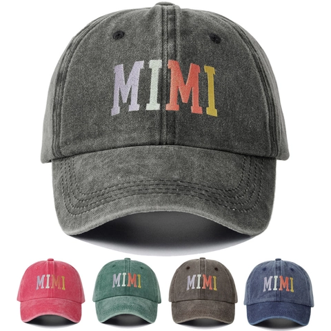 Gorra de Béisbol de Algodón Lavado para Hombre Mujer Casual Letra Bordada MIMI Distressed Vintage Protección Solar Sombrero Outdoor