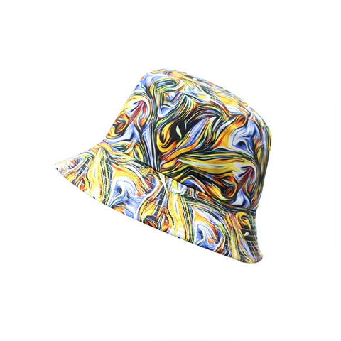 Wende Fischerhut Tie Dye Abstrakter Druck Sonnenschutz Sommer Reise Faltbar Baumwollmischung Streetwear Unisex