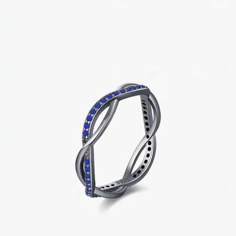 Ineinander Verschlungene Linien Ring 925 Sterlingsilber Blauer Zirkonia Schwarz Vergoldet Retro Dunkler Stil Schmuck