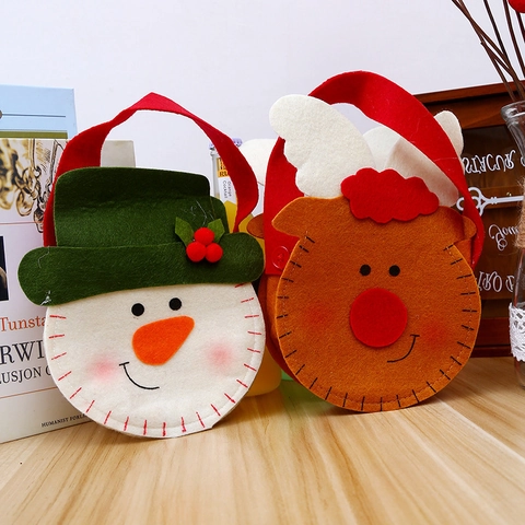 Kerst Cadeautassen Non-woven Vilt Handtassen Kerstman Sneeuwpop Rendier Cartoon Snoep Verpakking Voor Feestdecoratie