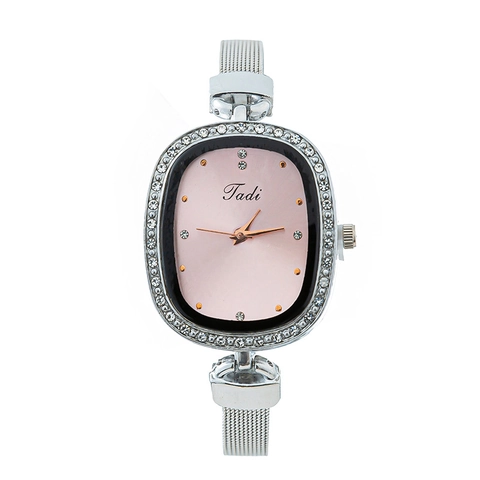 Women Quartz Watch Rhinestone Bezel Elegant Mesh Strap Oval Dial Fashion Timepiece Ladies Jewelry