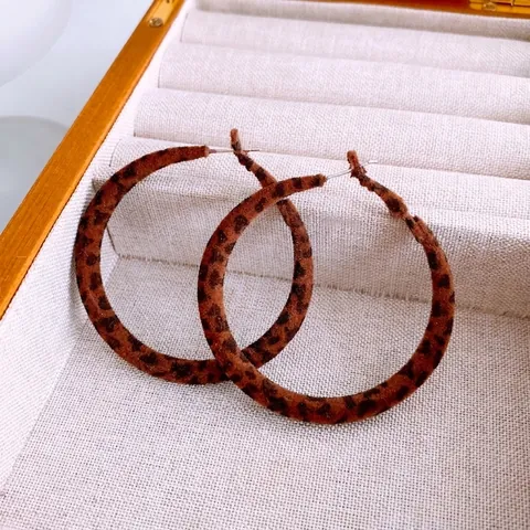 Orecchini A Cerchio Con Stampa Leopardata Tessuto Floccaggio Retrò Geometrico Con Perno In Argento Sterling 925
