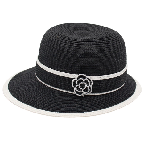 Cappello Di Paglia Da Donna Protezione Solare Fiore Di Camelia Colore A Contrasto Elegante Cappello Cloche Da Spiaggia