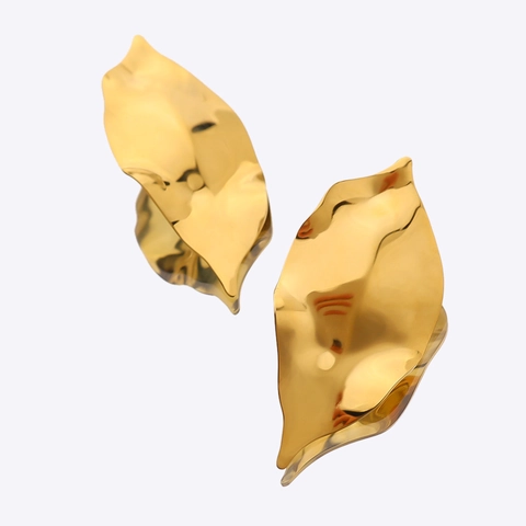 Minimalistische Edelstahl Blatt Ohrstecker Für Damen 18K Vergoldet Metallisch Falten Blatt Design Mode Schmuck Zubehör