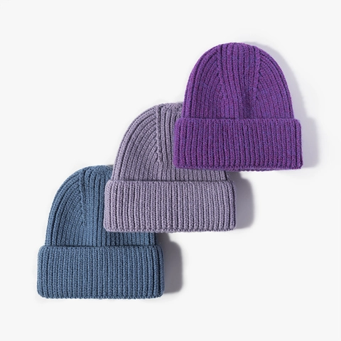 Winter Knitted Beanie Hat Thickened Warm Imitation Rabbit Hair Sheep Cashmere Blend Ribbed Knit Folded Brim Unisex