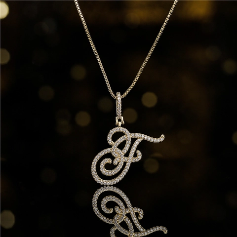 Collier Pendentif Lettre Initiale Cursive Cuivre Micro Pavé Zircon Chaîne Boîte Style Hip Hop Bijoux Personnalisés