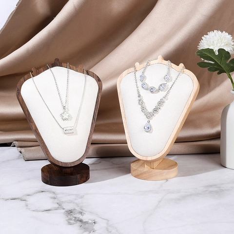 Necklace Display Stand Wood Velvet Portrait Bust Jewelry Exhibition Photography Props Elegant Pendant Holder