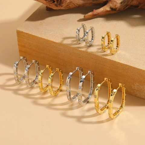 Rectangular Hoop Earrings Copper Zircon Minimalist Geometric Style Gold Silver Plated Jewelry For Women