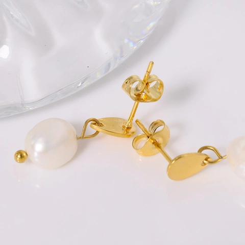 Titanium Steel Artificial Baroque Pearl Earrings For Women Natural Artificial Pearl Dangle Jewelry French Retro Elegant Niche Style