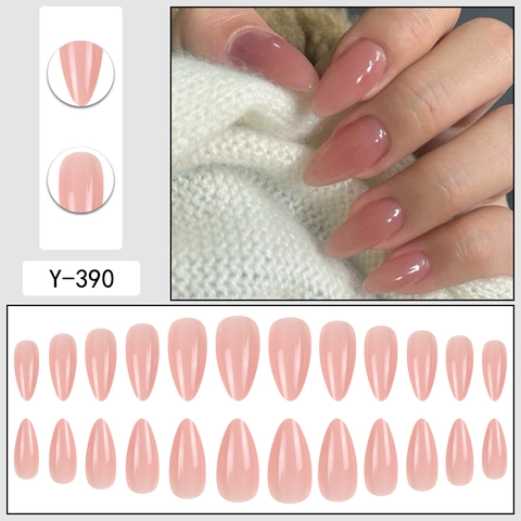 Uñas Postizas Rosa Gelatina Brillantes Forma Almendra Largas Uñas Artificiales Simples Elegantes Para Mujeres