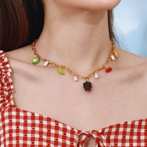 Fruit Jewelry Stainless Steel Strawberry Cherry Enamel Necklace Bracelet Earrings Waterproof Hypoallergenic INS Style Women