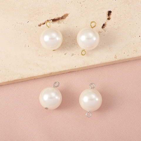 Ocean Style Shell Charms Artificial Pearl Connectors Lampwork Glass Beads Stainless Steel Rings For DIY Jewelry Making