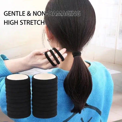 Seamless Elastic Hair Ties Black Woven Nylon High Stretch Ponytail Holders Gentle No Damage Hair Bands For Women
