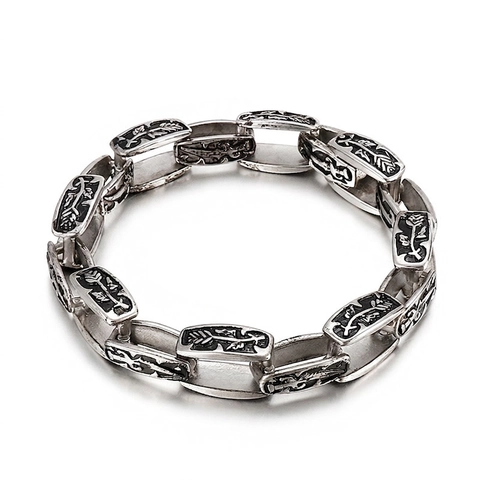 Bracciale A Catena In Acciaio Inossidabile Retro Punk Con Incisione Floreale Gotico Argento Ossidato Hip Hop Per Uomini Donne