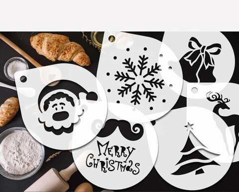 Coffee Art Stencils Christmas Theme Plastic Reusable Latte Templates For DIY Cappuccino Cake Decoration Holiday Patterns