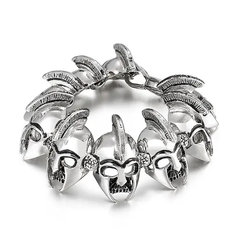 Men Bracelet Retro Punk Spartan Warrior Helmet Lion Wolf Head Gothic Jewelry 316L Stainless Steel