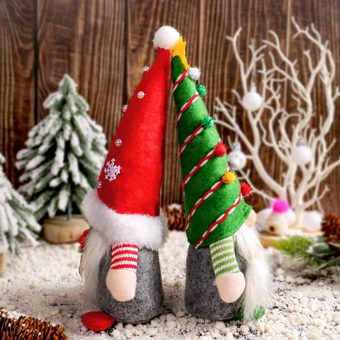 Kerstkabouter Gezichtsloze Pop Pluche Ornament Dwerg Tafeldecoratie Feestelijk Polyester Stof Rood Groen