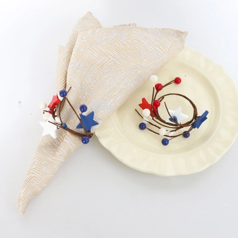 Patriotic Independence Day Napkin Rings Red White Blue Wood Star Foam Berry July Party Table Decor Handmade